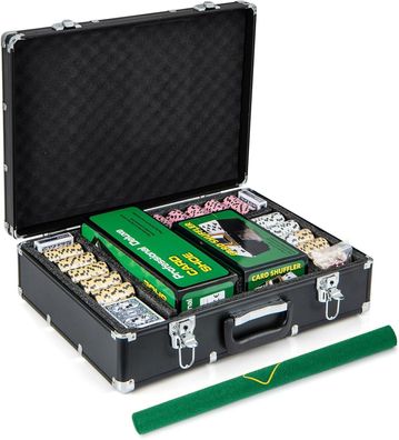Pokerset 600 Chips, Pokerkoffer mit 6 Kartendeck, 5 W¨¹rfel, Dealer Button, Matte
