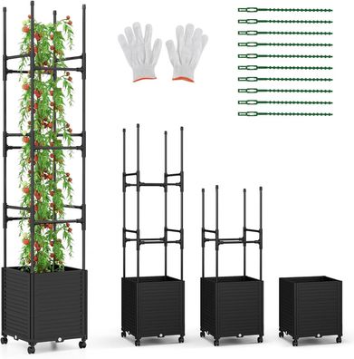 Rankhilfe mit Blumenkasten auf Rollen, Garten Obelisk, beschichtetes Metall & PP