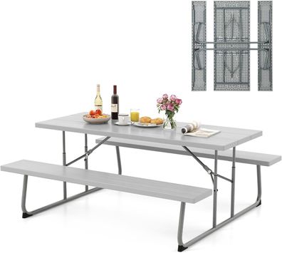 Bierzeltgarnitur klappbar, 183 cm Biertischgarnitur in Holzoptik, Biertisch
