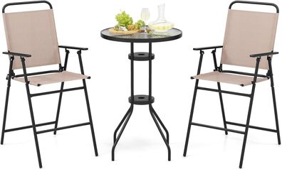Bistrotisch mit 2 klappbaren Stühlen, 3-teilige Balkonmöbel, Balkonset, Gartenmöbel
