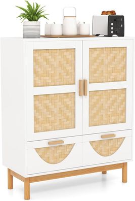 Buffetschrank aus Holz, K¨¹chenschrank mit 2 Bambust¨¹ren & 3 offenen Regalen, 120cm