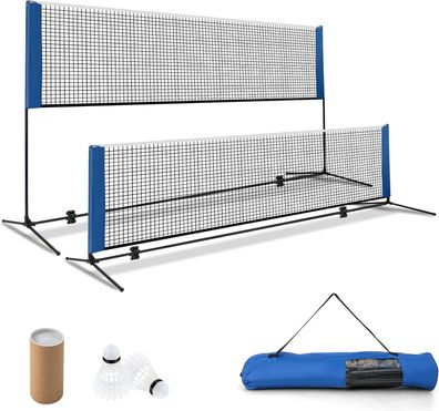 Badmintonnetz mit St?nder, Federballnetz h?henverstellbar mit 2 Federb?llen, tragbare