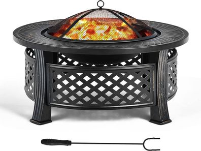 Feuerschale, Feuerstelle mit Grillrost, Feuerkorb mit Funkenschutz, Feuerschale