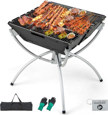 Campinggrill, 3-in-1-Feuerstelle f¨¹r Brennholz & Holzkohle mit Edelstahlgrillrosten