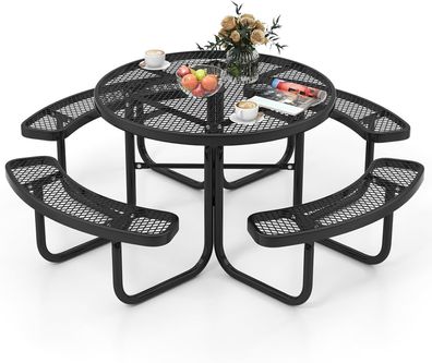 Sitzgarnitur für 8 Personen, Picknicktisch mit Schirmloch & 4 Bänken, Schwarz