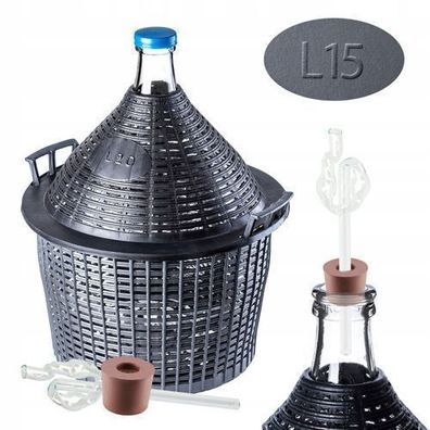 KADAX Glasballon-Set, Gärballon mit Kunststoffkorb und Gärzubehör 15L