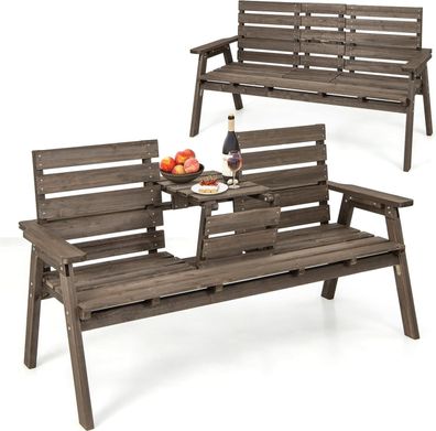 Gartenbank mit Tisch, Holzbank f¨¹r 2-3 Personen, Bank mit klappbarem Mitteltisch