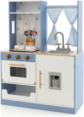 Kinderk¨¹che aus Holz, Spielk¨¹che mit Vorh?ngen, Herd, Sp¨¹le, Ofen & Wasserspender