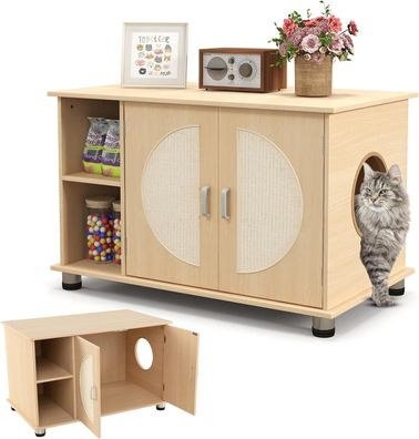 Katzenschrank f¨¹r Katzentoilette, Katzenhaus mit Kratzt¨¹ren aus Sisal & Metallf¨¹?e