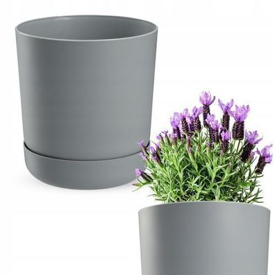 KADAX Blumentopf mit Untersetzer, Pflanzentopf aus Kunststoff, 13 cm, Grau