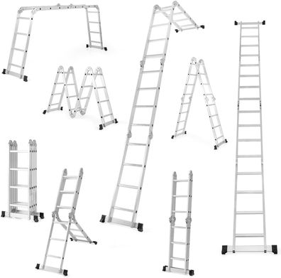 7 in 1 Alu Leiter 4,6 m, Mehrzweckleiter Aluminium mit Tragkraft 150 kg, Klappleiter