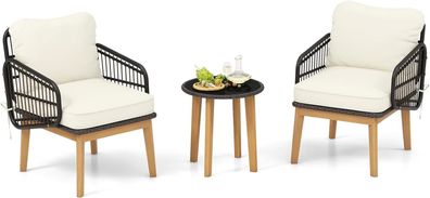 3-teiliges Rattan Terrassenm?bel Set, Sitzgarnitur 2 Korbst¨¹hle & Glas Beistelltisch