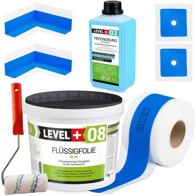 Dichtset Wasserdicht Flüssigfolie 7kg Dusche Bad Dichtband Ecke Farbrolle SET292