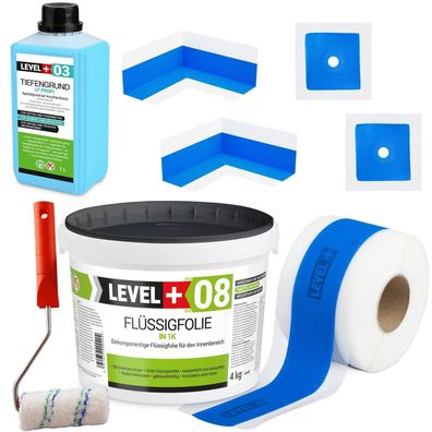 Dichtset Wassersperre Flüssigfolie 4kg Dusche Dichtband Ecke Farbroller SET290