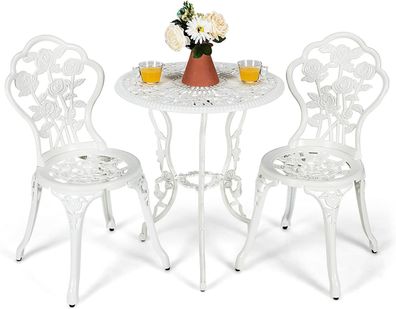 3-tlg. Gartenmöbel Set, Balkonset mit 2 Stühle und Tisch, Balkonmöbel, Weiß