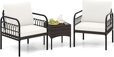 3tlg. Rattansessel Set Gartensessel, Terrassenst¨¹hle Metallrahmen mit Kissen