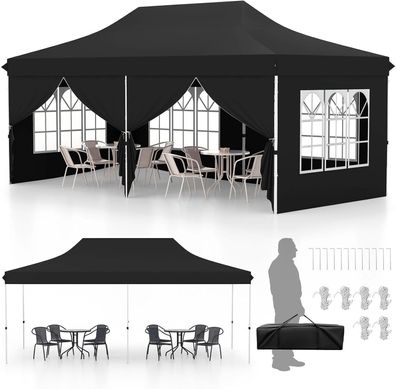 3x6m Pavillon, Faltpavillon mit 6 abnehmbaren Seitenw?nden, wasserabweisend, stabil