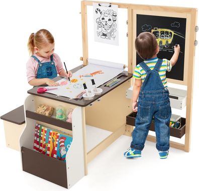 6 in 1 Kinder Staffelei Set, Standtafel aus Holz mit doppelseitiger Kreidetafel