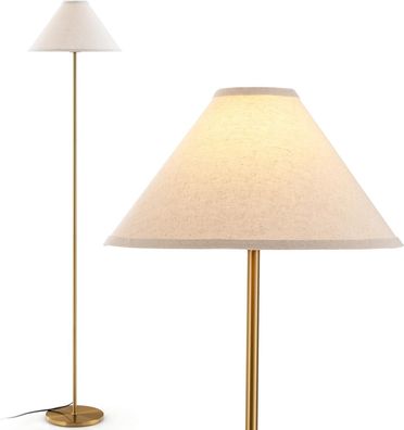 162cm Stehlampe gold, Stehleuchte mit Fu?schalter, Leinenschirm und Metallmast