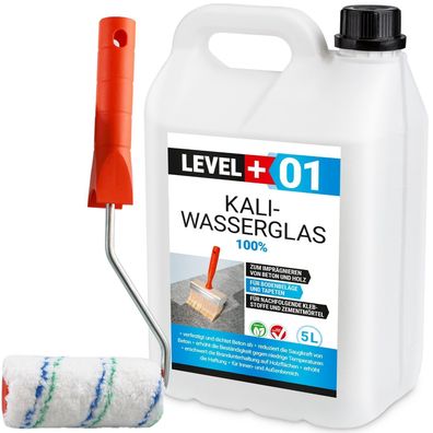 Kaliwasserglas 5L Unverdünnt BetonVersiegelung + Farbroller 10cm Mikrofaser RM01