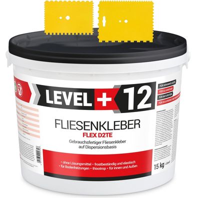 Dispersionkleber 15kg Fertig-Fliesenkleber Flex + 2St. Zahnspachtel SET RM12