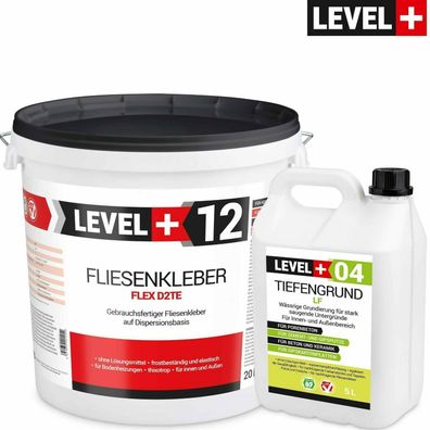 Fertig-Fliesenkber 20kg + Tiefengrund 5 L Flexnatursteinkleber flexi HQ SET208