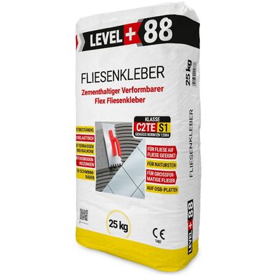 Flexkleber Fliesenkleber 25kg Flexmörtel S1 Innen Außen Naturstein Level Plus 88