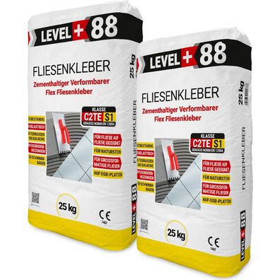 Fliesenkleber Flexkleber 50kg Flexmörtel S1 Innen Außen Naturstein Level Plus 88