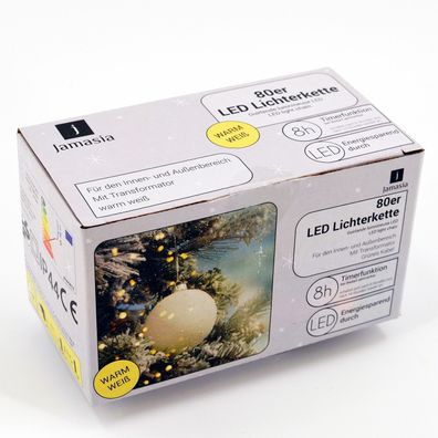 LED-Lichterkette 80er warmweiß, fér Außen mit Timerfunktion 8h