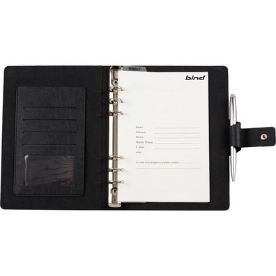 bind Notizbuch mit Ringmechanik A5 Notizblock Timer Lederimitat schwarz 15800