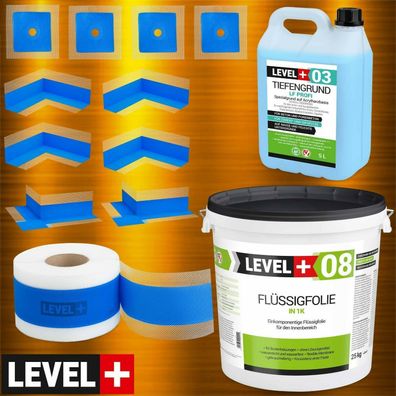 Abdichtungsset Flüssigfolie 25 kg Dichtband Tiefgrund großes Bad Dusche SET327