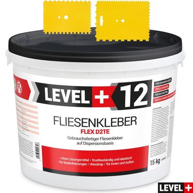 15kg Dispersionkleber Fertig-Fliesenkleber Flex + 2St. Zahnspachtel SET RM12