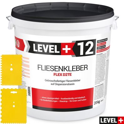 20kg Dispersionkleber Fertig-Fliesenkleber Flex + 2St. Zahnspachtel SET RM12