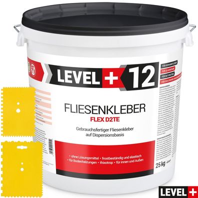 25kg Dispersionkleber Fertig-Fliesenkleber Flex + 2St. Zahnspachtel SET RM12