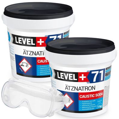 Ätznatron Rohrreiniger Caustic Soda 2x1kg Seifenindustrie + Schutzbrille Set RM71