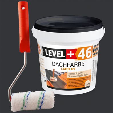 Dachfarbe 1,5kg Flexible Dachlack Sockelfarbe Anthrazit + Farbroller 10cm Set RM46