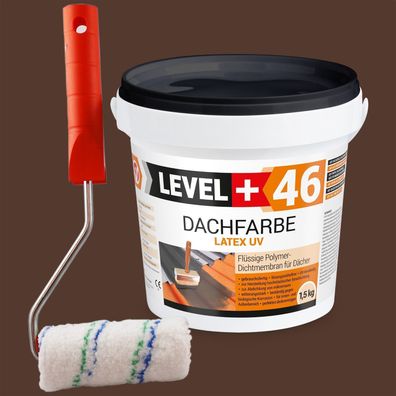 Dachfarbe 1,5kg Flexible Sockelfarbe Dachlack Braun + Farbroller 10cm Set RM46