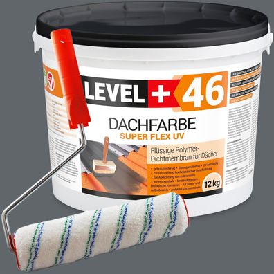 Dachfarbe 12kg Flexible Dachlack Sockelfarbe Steingrau + Farbroller 25cm Set RM46