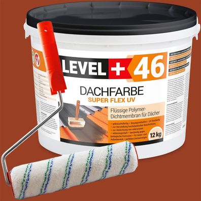 Dachfarbe 12kg Flexible Dachlack Sockelfarbe Ziegelrot + Farbroller 25cm Set RM46