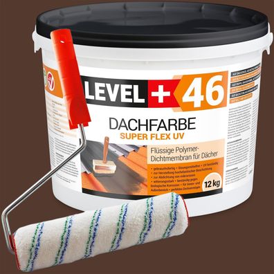 Dachfarbe 12kg Flexible Sockelfarbe Dachlack Braun + Farbroller 25cm Set RM46