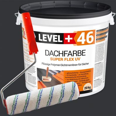 Dachfarbe 20kg Flexible Sockelfarbe Dachlack Anthrazit + Farbroller 25cm Set RM46