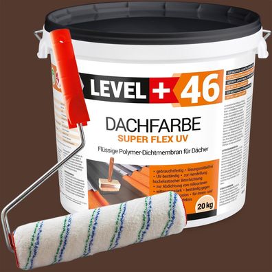 Dachfarbe 20kg Flexible Sockelfarbe Dachlack Braun + Farbroller 25cm Set RM46