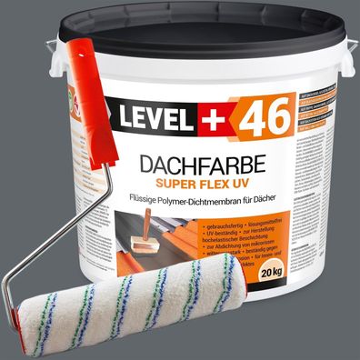 Dachfarbe 20kg Flexible Sockelfarbe Dachlack Steingrau + Farbroller 25cm Set RM46