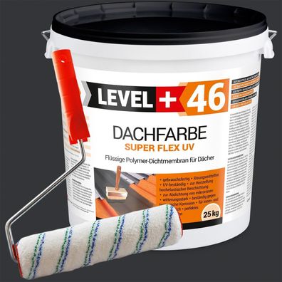 Dachfarbe 25kg Flexible Dachlack Sockelfarbe Anthrazit + Farbroller 25cm Set RM46