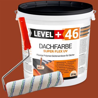 Dachfarbe 25kg Flexible Dachlack Sockelfarbe Ziegelrot + Farbroller 25cm Set RM46