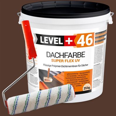 Dachfarbe 25kg Flexible Sockelfarbe Dachlack Braun + Farbroller 25cm Set RM46