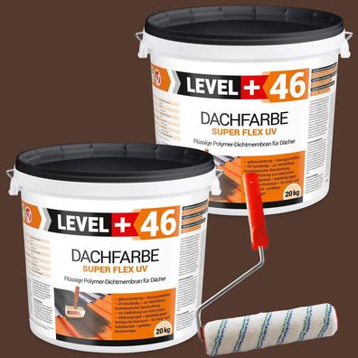 Dachfarbe 40kg Flexible Sockelfarbe Dachlack Braun + Farbroller 25cm Set RM46