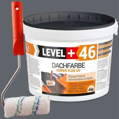 Dachfarbe 4kg Flexible Dachlack Sockelfarbe Steingrau + Farbroller 10cm Set RM46