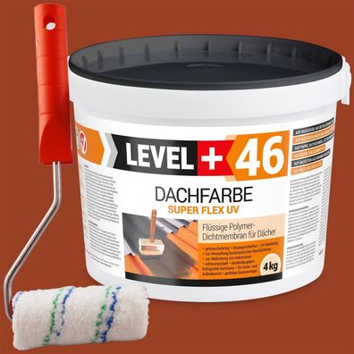 Dachfarbe 4kg Flexible Sockelfarbe Dachlack Ziegelrot + Farbroller 10cm Set RM46