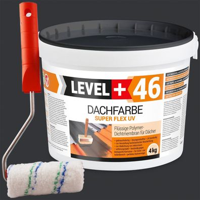 Dachfarbe 4kg Flexible Sockelfarbe Dachlack Anthrazit + Farbroller 10cm Set RM46